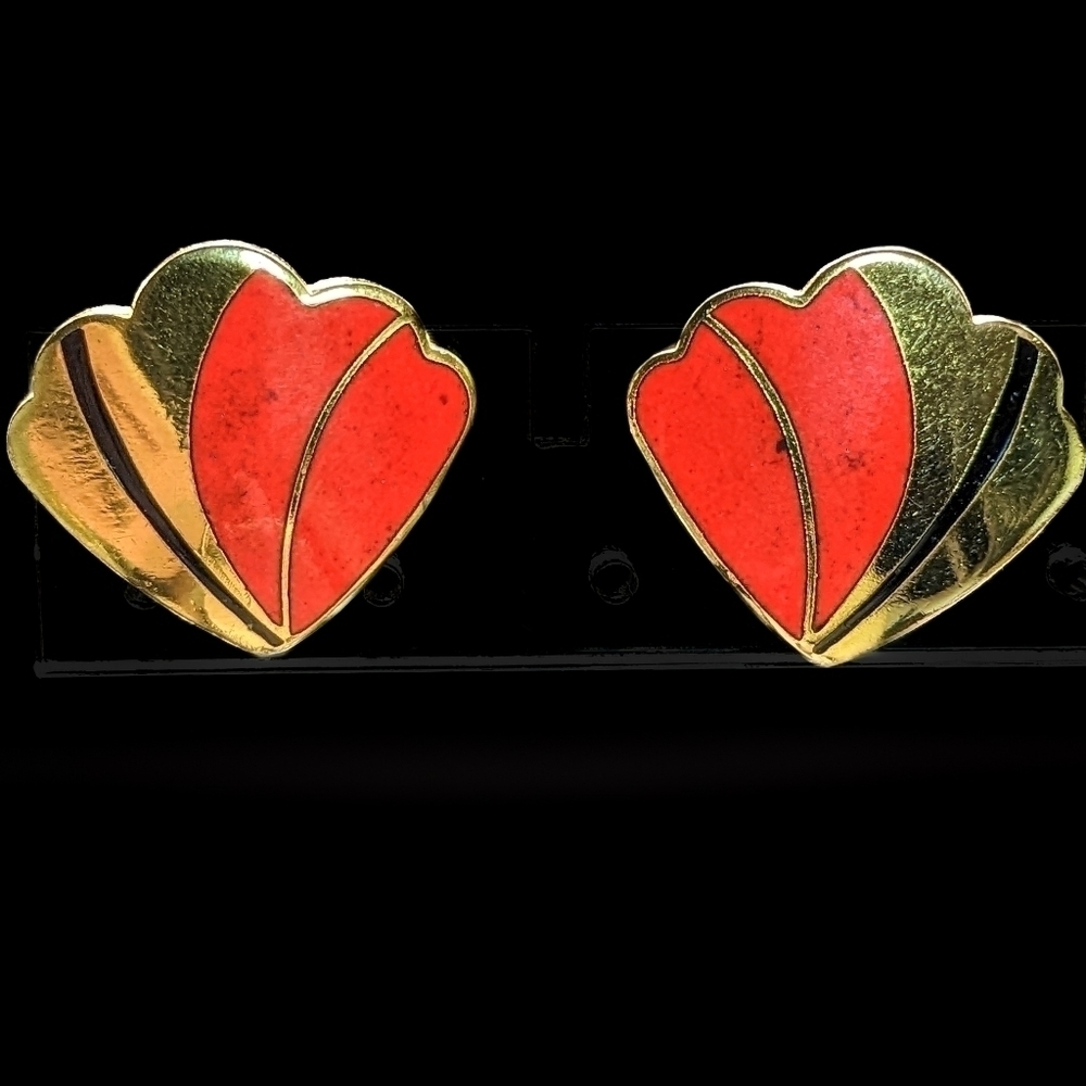 Retro-vintage Lot of 2 Red & Gold Toned Earrings - 1 Signed AVON (Cherries) - Picture 5 of 11